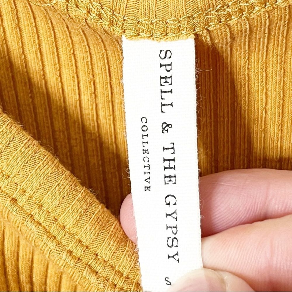 Spell Cosmos Rib Midi Dress Small Turmeric Sleek Ribbed Minimal Silhouette - Picture 7 of 8